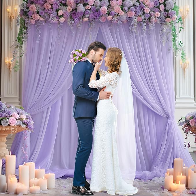 20ft X 10ft Purple Tulle Backdrop Curtain for Parites, Sheer Backdrop Curtains Fabric Drapes for Wedding Ceremony Arch Party Stage Decorations