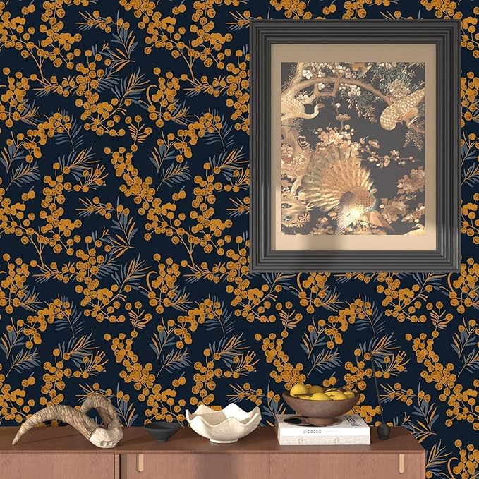 Boho Wallpaper Peel and Stick Leaf Wallpaper for Kitchen Vintage Contact Paper 17.5" x 118" Waterproof Vinyl Self Adhesive Dark Floral Wall Paper for Bedroom Walls Cabinet Locker Decor