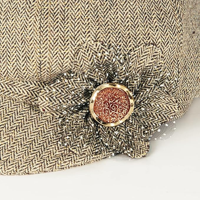Women Retro Classic Visor Newsboy Cabbie Cap Beret Hats with Flower Buckle for Woman Ladies