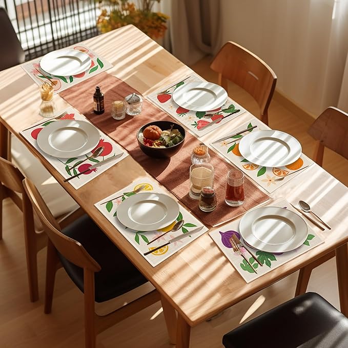 Tropical Fruit Placemats Set of 6, Boho Colorful Table Mats, Washable Heat Resistant 12×18 Inch Place Mats for Kitchen Dining Fun Decor