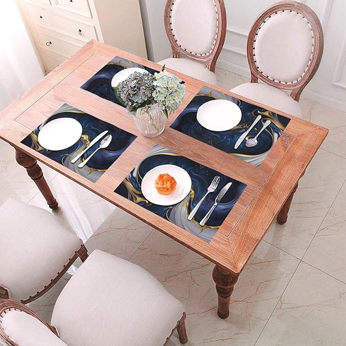 Placemats Set of 4 PVC Woven Place Mats Heat Resistant Easy to Clean for Indoor Outdoor Party Kitchen Dining Table Decoration 12"x18",Marble Pattern