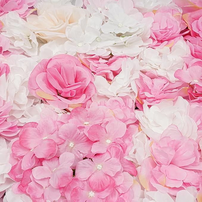20 Pack Flowers Wall Panels Artificial Floral Wall Mat Handmade 3D Silk Rose Hydrangea Dahlia Floral Panels for Photo Background Home Party Wedding Backdrop Decoration, 24 x 16 inch (D)