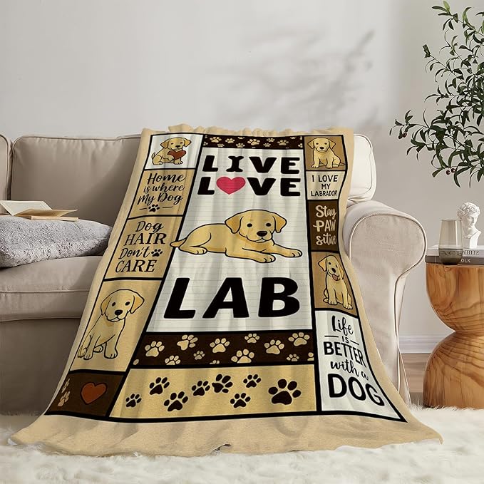 Labrador Retriever Blanket Cute Dog Throw Blanket Love Lab Puppy Soft Cozy Fleece Fuzzy Stuffed Plush Flannel Animal Gifts for Girls Women Boys Kids Adults 40''x50''