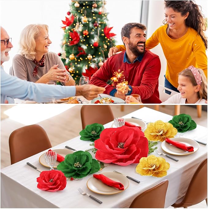 Giant Paper Flowers Artificial Large Paper Flower Decoration for Handcrafted Wall Backdrop Christmas Mexican Wedding Graduation Bridal Shower Birthday Party Supplies(Christmas Colors,18 Pcs)