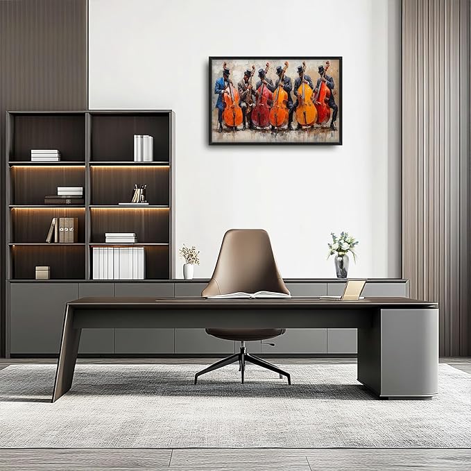 Music Cello Large Wall Art Musician Performance Pictures Wall Decor Musical Canvas Vintage Print Painting Modern Artwork Home Decoration for Living Room Bathroom Bedroom Office Framed 36"x24"