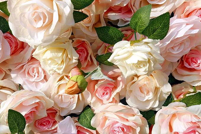 Artificial Flower Wall Backdrop 8×8 ft (2.4×2.4 m), 2 Panels 4×8 ft Each, Realistic Blooms for Wedding Ceremony, Photo Booth & Baby Shower,Stand/Frame Not Included