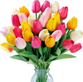 Sggvecsy 15 Pcs Fake Tulips Artificial Flowers Real Touch PU Faux Flowers Tulip Stems for Wedding Spring Bouquet Floral Arrangement Home Office Party Decorations for Mother's Day (Multi Colors)