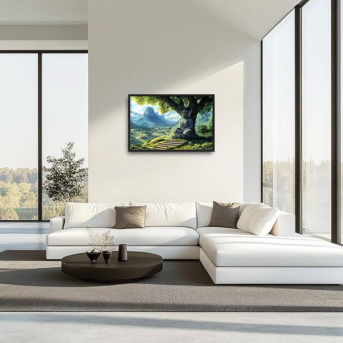Buddha Large Wall Art Framed Wall Decor for Living Room Mountains Pictures Oversized Canvas Print Painting Modern Extra Large Artwork for Bedroom Office 36"x24"