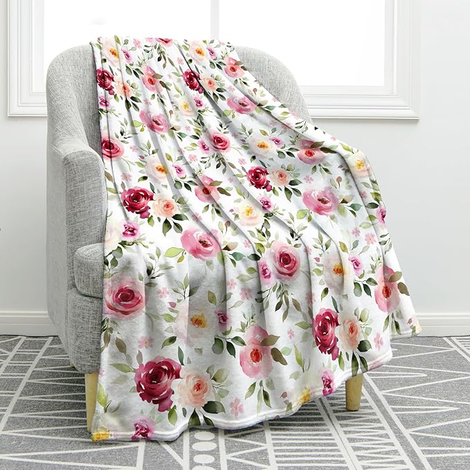 Jekeno Rose Flowers Blanket Gifts for Women Girls, Birthday Valentines Soft Throw for Adult, Lightweight Warm Flannel for Bed Sofa Couch Office Home 60"x80"