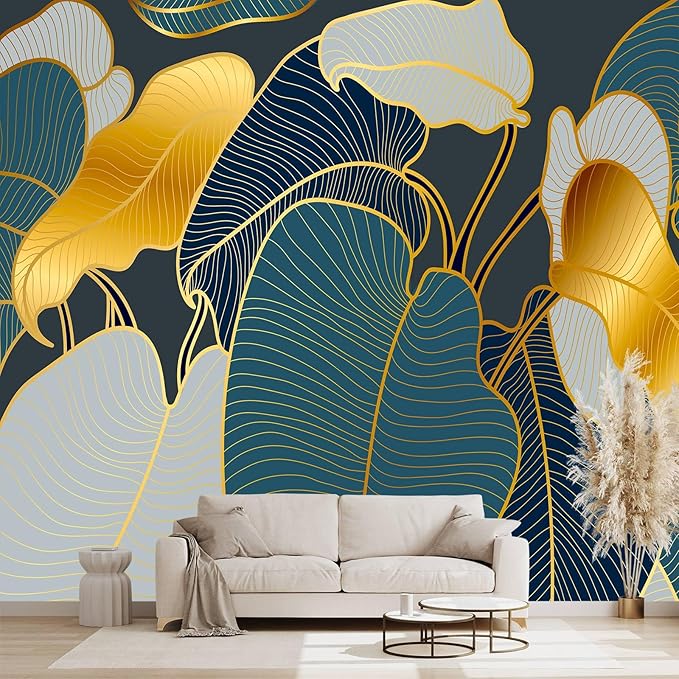 WXHFM - golden leaf wall murals Peel and Stick modern Wallpaper for Bedroom Living Room - 58"x86"