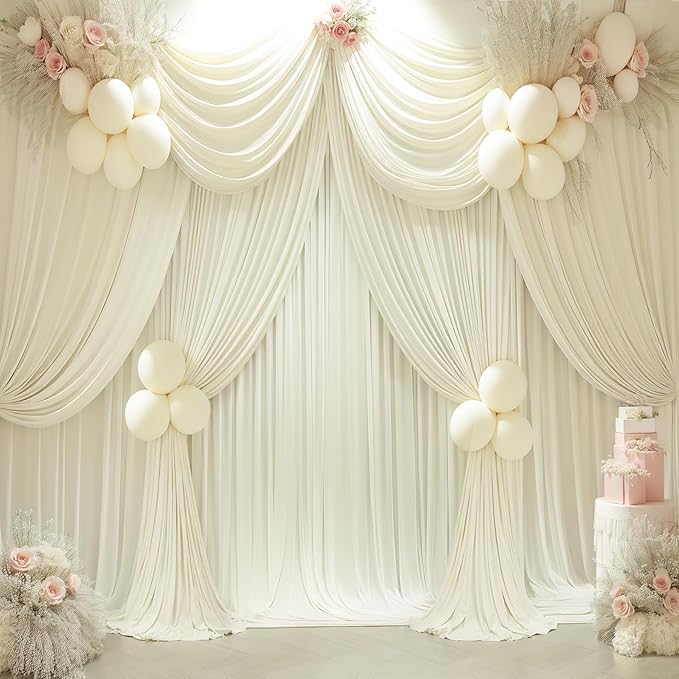 Ivory Backdrop Curtain 10 Panels-Wrinkle-Free Ivory Curtains Polyester Photography Drapes for Wedding Party Baby Shower Photo Background Decorations- 40 X10FT