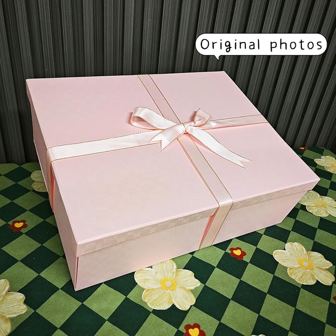 YINUOYOUJIA Large Gift Box 16.5x13x5.5 inches,Pink Gift Box for Presents,Birthday,Valentine's Day,Mother's Day,Christmas,Anniversary.