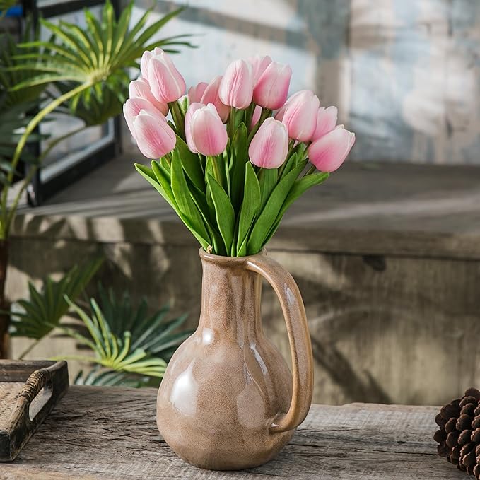20pcs Pink and White Artificial Tulip Flowers, Silk Fake Flowers 13" for Mother's Day, Easter, Valentine’s Day Gifts in Bulk, Home, Kitchen, Wedding Decorations