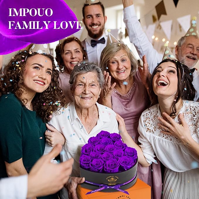 16 Preserved Flower Delivery Prime, Preserved Roses in a Box, Birthday Gifts for Women, Mother's Day, and Valentine's Day-Purple Roses