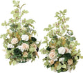 Ling's moment 41" Tall Free Standing Artificial Flowers Arrangements 2 pcs Wedding Arch Altar Stage Decorations Emerald & Tawny Beige Ceremony Reception Rose Fake Floral Party Centerpieces Decor