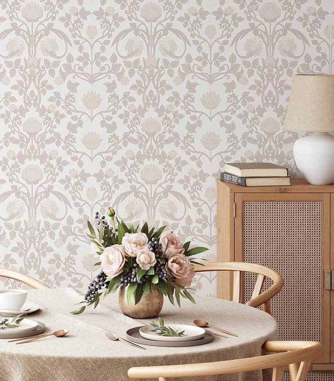 17.3" × 393.7" Pink Peel and Stick Wallpaper, Floral Wallpaper for Bedroom Bathroom Self Adhesive Removable