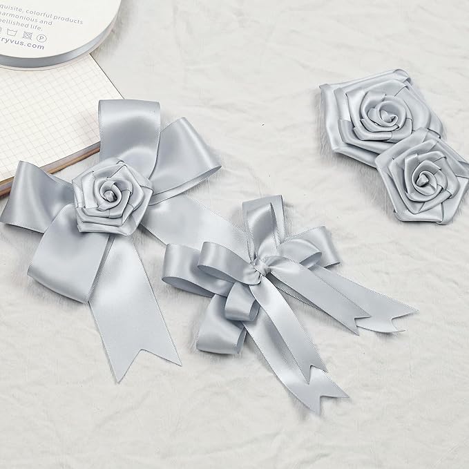 Silver Gray Satin Ribbon, Double Faced 1 Inch X 50 Yards Silver Gray Ribbon, Premium Satin Ribbon for Gift Wrapping, Crafts, Hair Bow Making, Sewing, Flower Bouquet, Wedding Party Decor