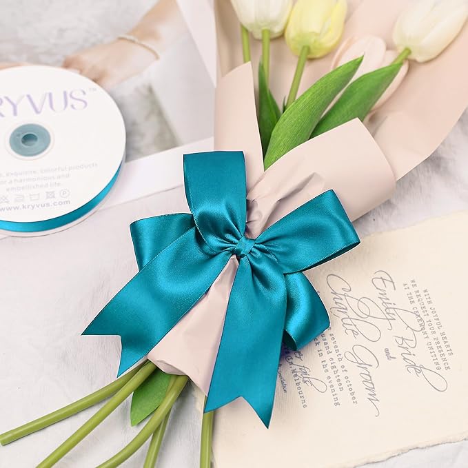 Premium Turquoise Blue Satin Polyester Ribbon, 1.5 Inch x 25 Yards, Double Faced, Perfect for Gift Wrapping, Wedding, Birthday, Baby Shower, Crafts, Sewing, Flower Bouquet, Wedding Party Decor