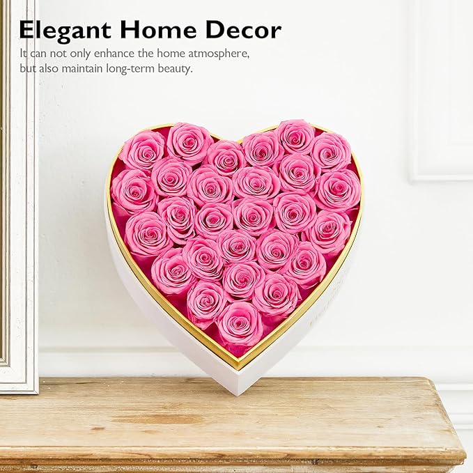 Eterfield 27 Forever Flowers in Heart Shape Box, Preserved Roses That Last a Year Preserved Flowers Birthday Gifts for Her Mom Women Wife Anniversary Valentines Day Mothers Day Christmas, Pink