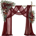 Wedding Arch Flowers with Drapes Kit (Pack of 4) - 2pcs Artificial Burgundy Deluxe Swag with 2pcs Sheer Drapes for Wedding Ceremony Arbor Reception Backdrop Rose Floral Decoration