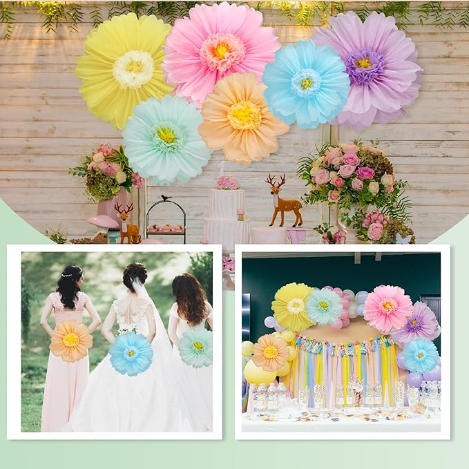 Giegxin 6 Pcs 31.5" 24" Pastel Giant Paper Flowers Extra Large Pink Floral Tissue Paper Flowers Pastel Floral Decoration for Christmas Mexican Fiesta Wall Wedding Bridal Shower Birthday Decor