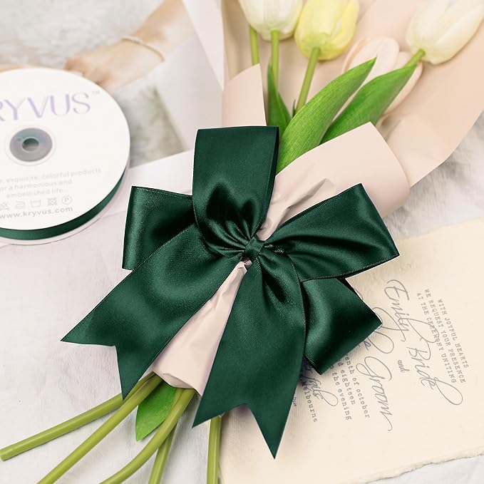 Hunter Green Satin Ribbon, Double Faced 2 Inch X 25 Yards Hunter Green Ribbon, Premium Satin Ribbon for Gift Wrapping, Crafts, Hair Bow Making, Sewing, Flower Bouquet, Wedding Party Decor
