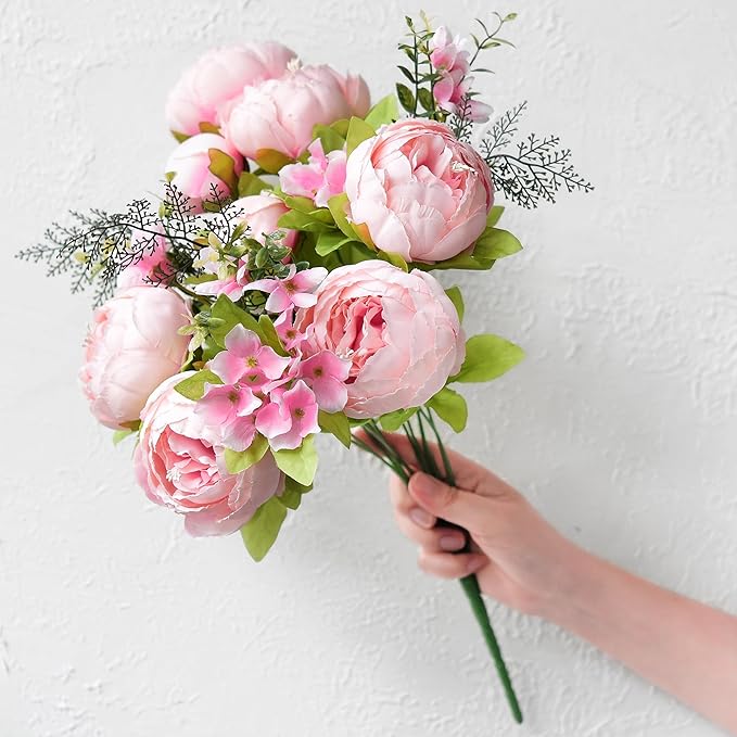 FiveSeasonStuff Vintage Artificial Peonies Silk Peony Flowers and Hydrangeas for Wedding Bridal Home Décor – Beautiful Floral Centerpiece Arrangement Decoration with 2 Bouquets (Charm Pink)