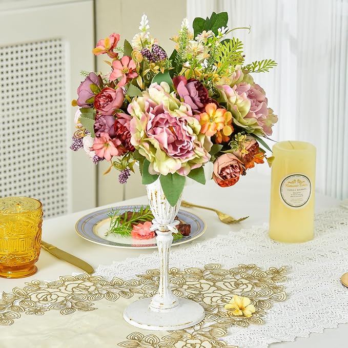 Sungmor Cast Iron Tabletop Flower Vase, Vintage Pretty Tulip Design, 8.6" Tall Decorative Centerpieces Flower Stand, Artificial Flower Arrangements Home Decor for Ceremony Birthday Holiday Event Party