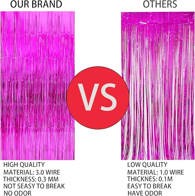 Keyali 2 Pack 3.3 * 8.3 ft Foil Curtain Metallic Tinsel Fringe Curtains Photo Booth Props Backdrop for Birthday Wedding Engagement Baby Shower Christmas Holiday Celebration Partyl,Hot Pink