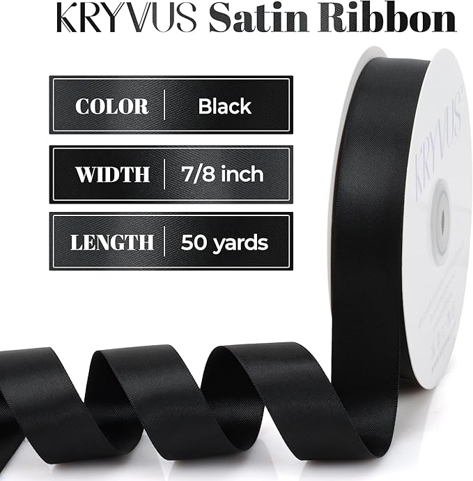 Black Satin Ribbon, Double Faced 7/8 Inch X 50 Yards Black Ribbon, Premium Satin Ribbon for Gift Wrapping, Crafts, Hair Bow Making, Sewing, Flower Bouquet, Wedding Party Decor