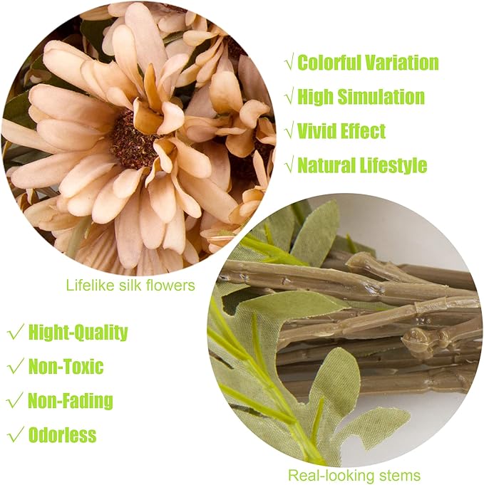 12pcs Gerbera Daisy Artificial Flowers 20 Inch Long Stem Artificial Daisy Mums for Home Décor Centerpiece Wedding Bridal Bouquet DIY(Light Champagne)