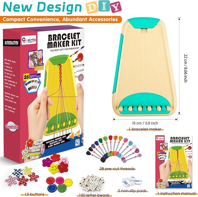 Maynacs Arts and Crafts for Kids Ages 8-12,Friendship Bracelet Making Kit for Girl,Kids Jewelry Making Kit with 28 Pre-Cut Threads,Christmas Birthday Gifts for Ages 6 7 8 9 10 11 12 Year Old Cyan