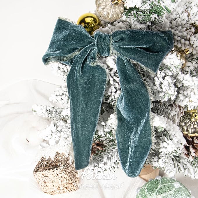 Ribbli Dusty Green Velvet Ribbon 3 Inch Handmade Frayed Vintage Christmas Ribbon for Gift Wrapping Christmas Tree Ornament Wreath Craft Home Decor -3 Yards