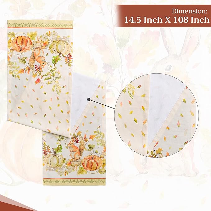 Maison d' Hermine Table Runner 100% Cotton Single Layer Table Runners 108 inches Long for Thanksgiving Christmas Decorations Home Kitchen Dining Party Wedding (Pumpkin Passion, 14.5" x 108")