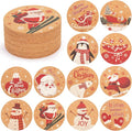 HANSGO 12PCS Christmas Cork Coasters, Cork Cup Mat Xmas Wooden Coasters for Drinks Xmas Party Home Kitchen Table