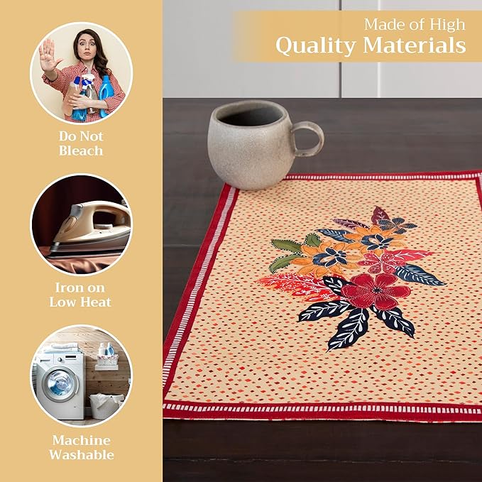 Maison d' Hermine Placemats Set of 4 100% Cotton Washable Cloth Place Mats, Reusable Table Mats for Thanksgiving Christmas Decorations Kitchen Dining Party Wedding Restaurant (Kalahari, 13" x 19")