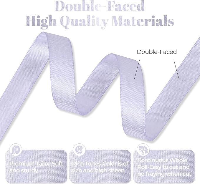 Lilac Mist Satin Ribbon, Double Faced 1/2 Inch X 25 Yards Lilac Mist Ribbon, Premium Satin Ribbon for Gift Wrapping, Crafts, Hair Bow Making, Sewing, Flower Bouquet, Wedding Party Decor