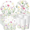 250 Pcs Wildflower Party Decorations Include Spring Summer Floral Paper Plates Napkins and Cups for Wildflower Baby Shower Tea Decorations, Serve 50 Guest(Watercolor,Fresh Style)