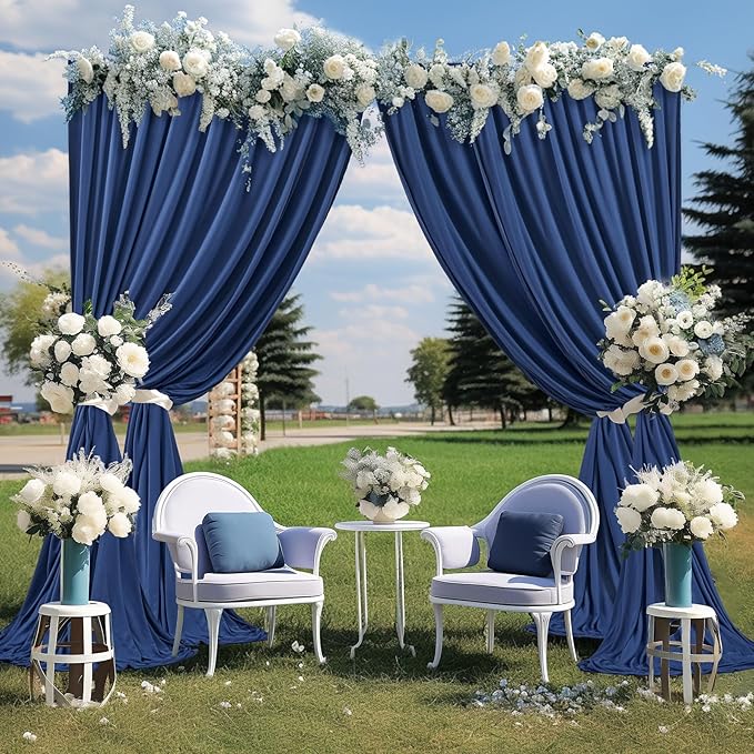 Navy Blue Backdrop Curtains - Wrinkle-Free Polyester Photography Drapes for Wedding, Baby Shower, Birthday, Graduation Party Decorations - 32 X 10FT