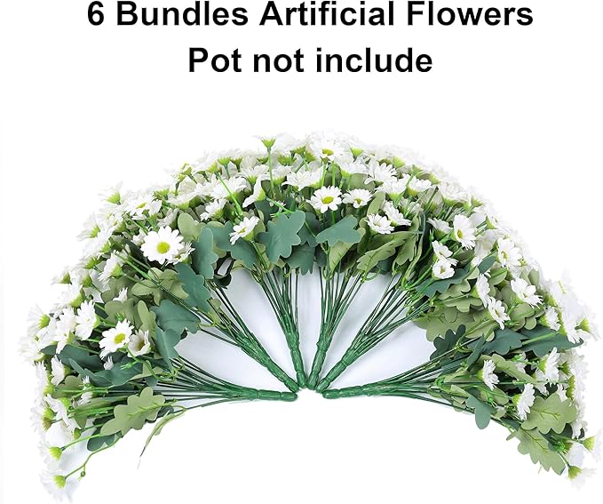 Daisy Artificial Flowers for Outdoors Winter Decoration, 6 Bundles Fake Mums White Silk Flowers for Outside Look Real UV Resistant Faux Flowers Plants for Planter Front Door Home Indoor Porch Urn