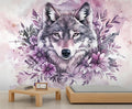 Wolf with Floral Watercolor Wall Mural, Purple Wolf Watercolor Art 3D Wall Murals, Art Flower Painting Wallpaper Mural, for Living Room Bedroom Large Wallpaper Indoor Decor 78.7" W x55.1 H