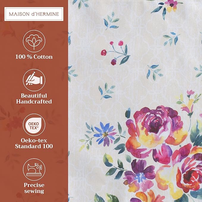 Maison d' Hermine Placemats Set of 4 100% Cotton Washable Cloth Place Mats, Reusable Table Mats for Kitchen Dining Decoration, Party, Wedding, Restaurant Spring/Summer (Rose Garden, 13" x 19")