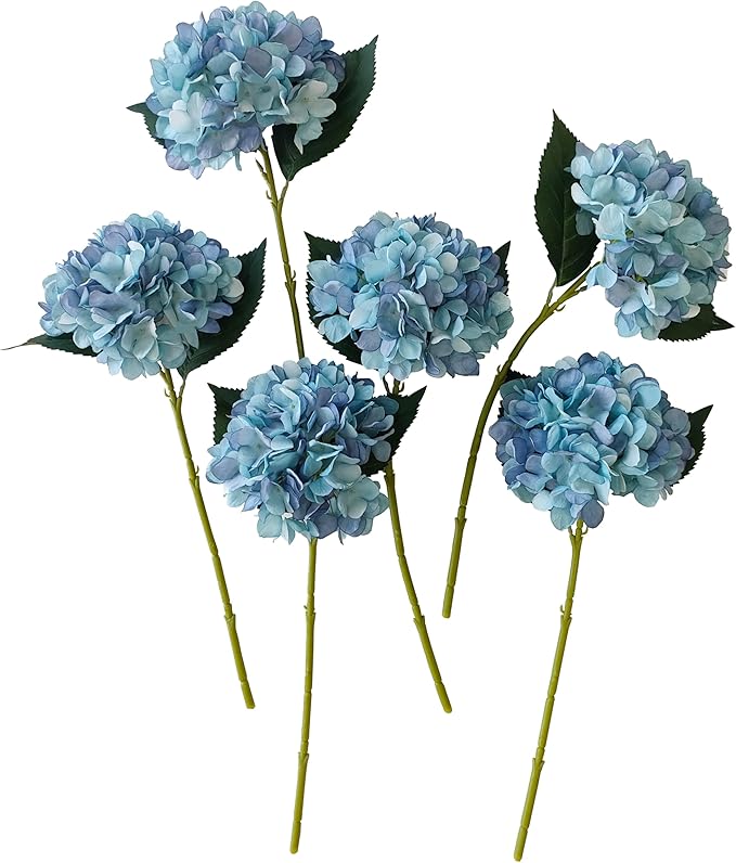 Blue Hydrangea Artificial Flowers,10 Pcs Faux Blue Hydrangea Flowers,Artificial Hydrangeas Flowers with Stems,Fake Hydrangeas,Silk Hydrangeas Flowers with Stems for Home Decor