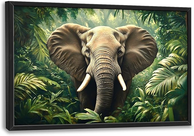 Elephant Large Wall Art Framed Wall Decor for Living Room Rustic Tropical Jungle Pictures Oversized Canvas Print Painting Modern Extra Large Framed Artwork for Bedroom Office 36"x24"