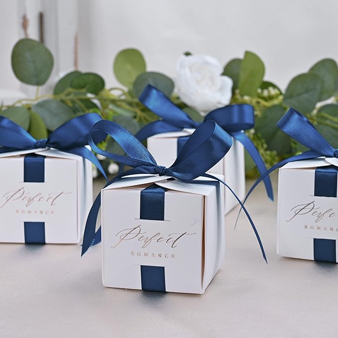 Double Face Navy Blue Satin Ribbon 1/2 inch X 50 Yards Polyester Navy Blue Ribbon for Gift Wrapping Very Suitable for Weddings Party Invitation Decorations and More