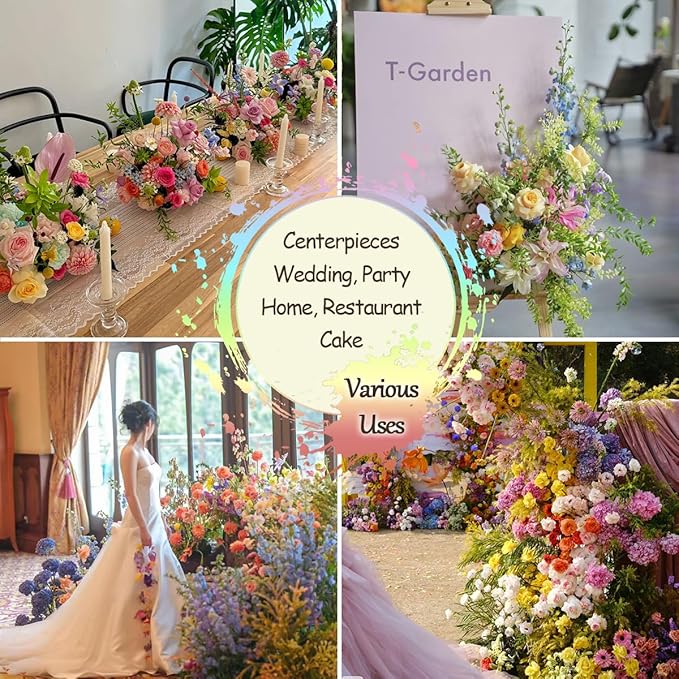 Colorful Artificial Flowers Combo Box Set Rainbow Silk Roses with Stems Sunflower DIY Bridal Wedding Bouquets Cake Fake Floral Arrangements Baby Shower Party Table Centerpieces Home Decor Bulks