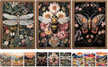 Retro Insect Bee Butterfly Dragonfly Wall Art Set Of 3 24x16In Wood Framed, with 9 Bonus Posters 8"x10", Nature plant Canvas Decoration Paintings Artwork for Office Bedroom Living Room Home Decor