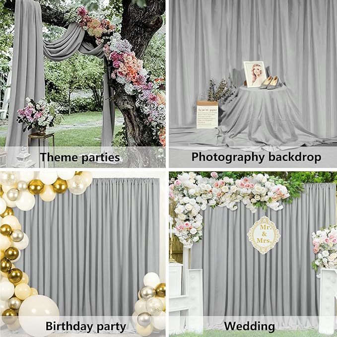 10 x 10 Feet Dark Grey Backdrop Curtain for Partie, Background Curtains for Photoshoot, Birthday, Wedding, Halloween, Thanksgiving, Christmas, New Year Party Decorations 5Ft x 10Ft, 2 Panels