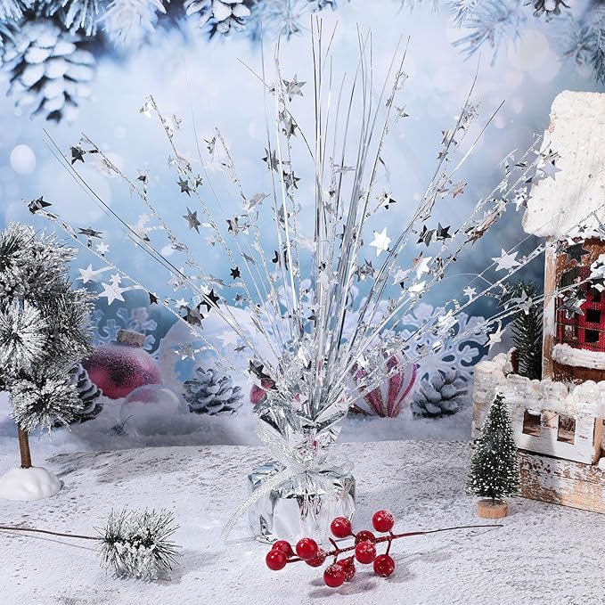 Crowye 3 Pieces Metallic Foil Spray Centerpiece Christmas Party Star Table Decoration Burst Centerpieces Fall Table Decor for Birthday New Year 2026 Party Holiday(Silver)