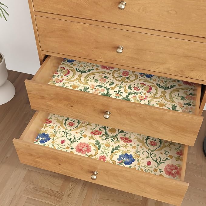 Yellow Floral Peel and Stick Wallpaper Boho Leaf Wallpaper Colorful Flower Contact Paper 17.5in x 32.8ft Removable Self Adhesive Vinyl Wall Mural Wall Paper for Cabinet Nursery Bedroom Stairs Kitchen